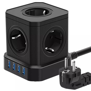 Prelungitor Tip Turn, Axroad Mall, 4 x USB Porturi/5 x prize de curent alternativ, 4000W, Comutator ON/OFF, Protectie copii, Protectie la supratensiune, Mic si portabil, Cordon 2M, ABS/PC, 9 x 9 x 9.5cm, Negru