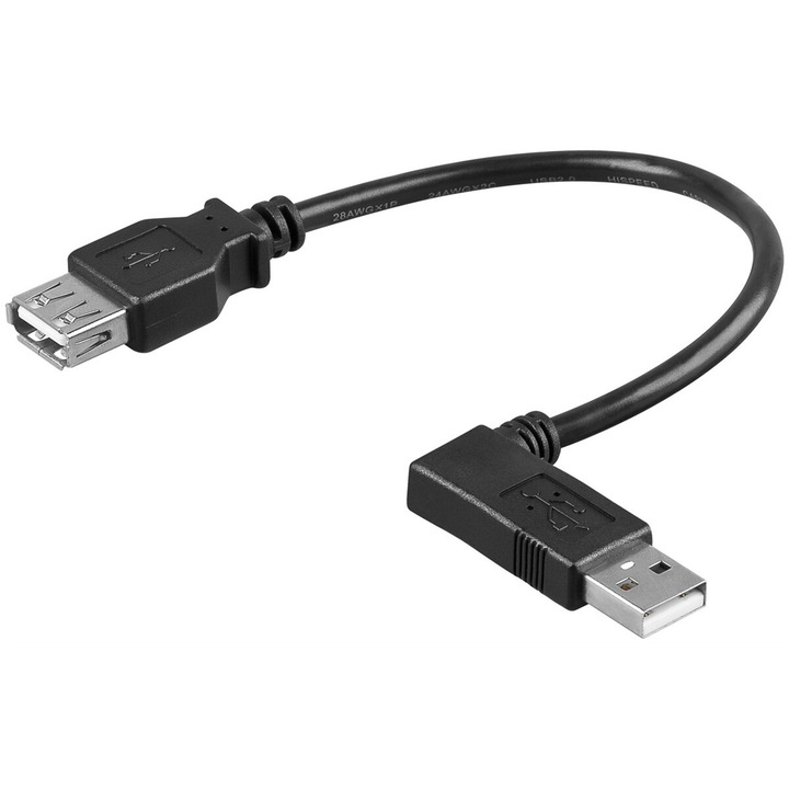 Cablu de extensie USB 2.0 Hi-Speed cu colt de 90 grade, 0.15m