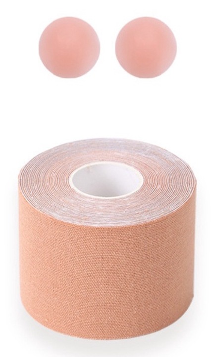 Banda modelatoare sani, AjieQaQ, banda lifting pentru sani, bej, L-XL INTL, latime 7.5 cm, 1 rol de banda si 1 pereche de sutiene reutilizabile