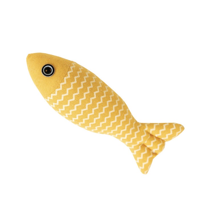 Jucarie interactiva pentru pisici, peste din imitatie cu catnip, design realist, curatare dinti, 20x10cm