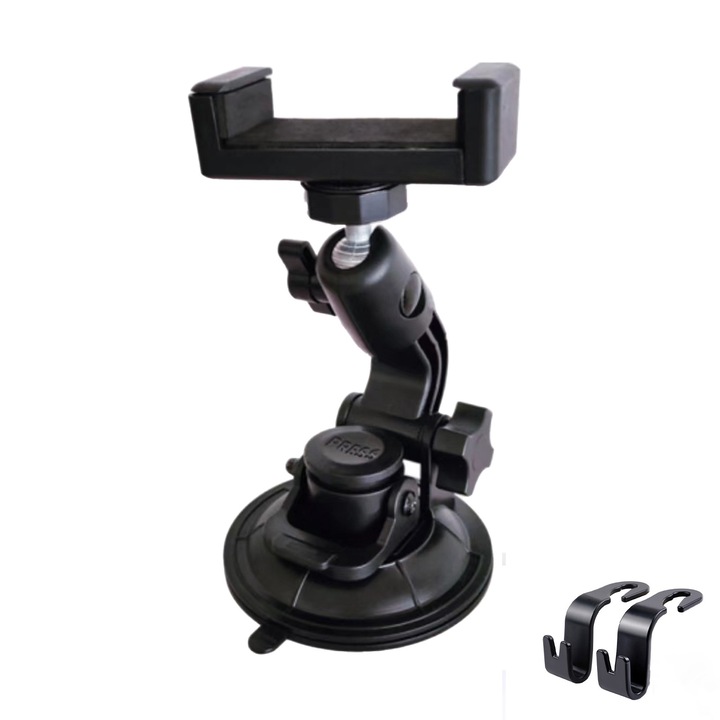 Suport auto universal pentru telefoane mobile, Majurphy, ventuza mare, parbriz sau geam de acoperis, multi-pozitie si multi-unghi, potrivit pentru filmare, negru