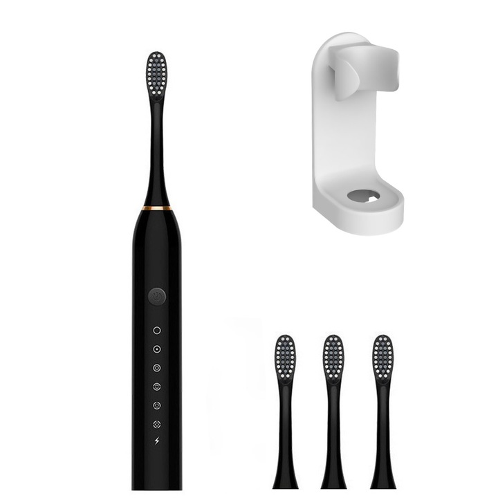 Periuta de dinti electrica, Majurphy, 42000 impulsuri/minut, 6 moduri, negru, set cu 4 capete