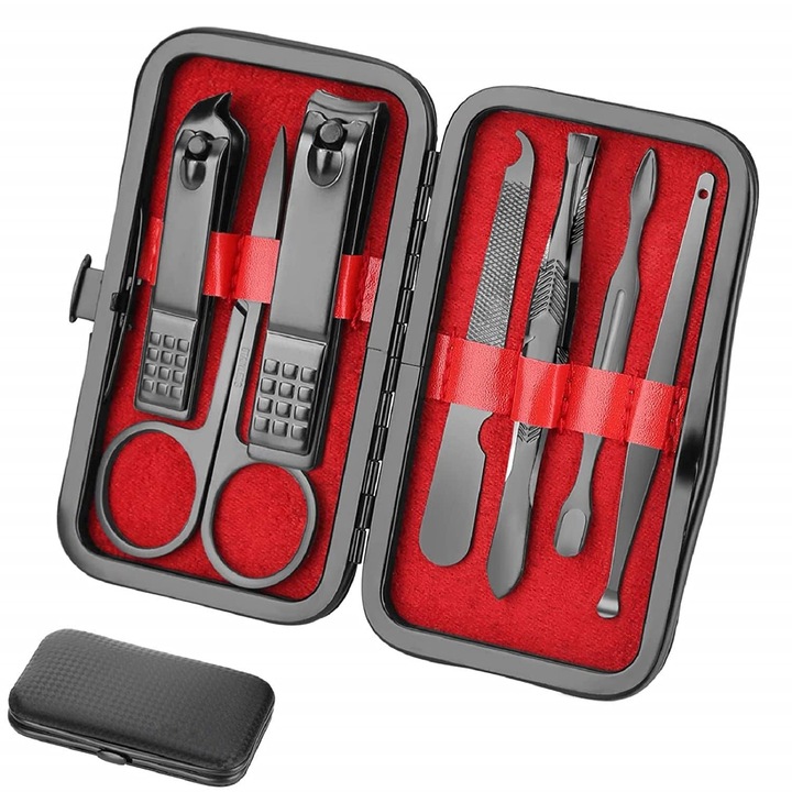 Set de ingrijire unghii pentru barbati, 7 unelte multifunctionale, compact, portabil, ideal pentru calatorii.