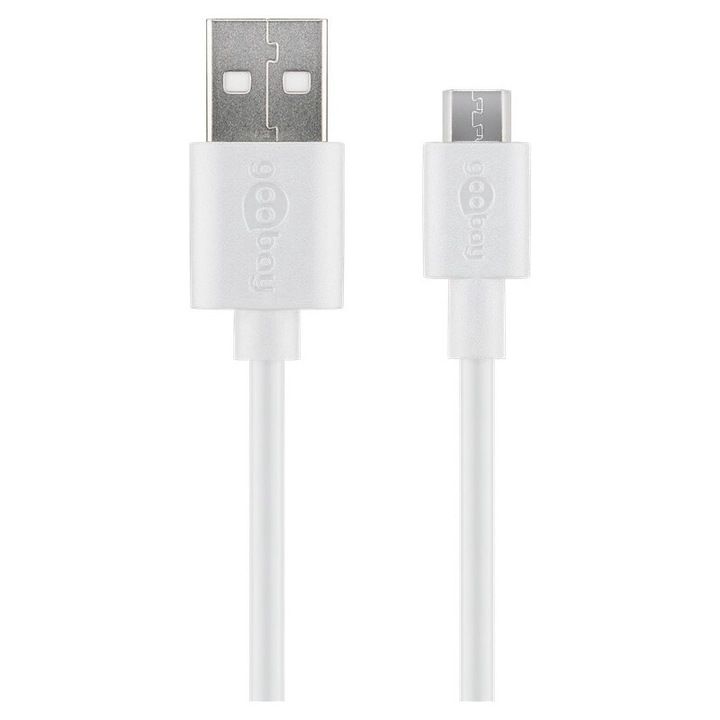 Micro USB adatkábel, Goobay, 1 m, töltéshez és szinkronizáláshoz, fehér