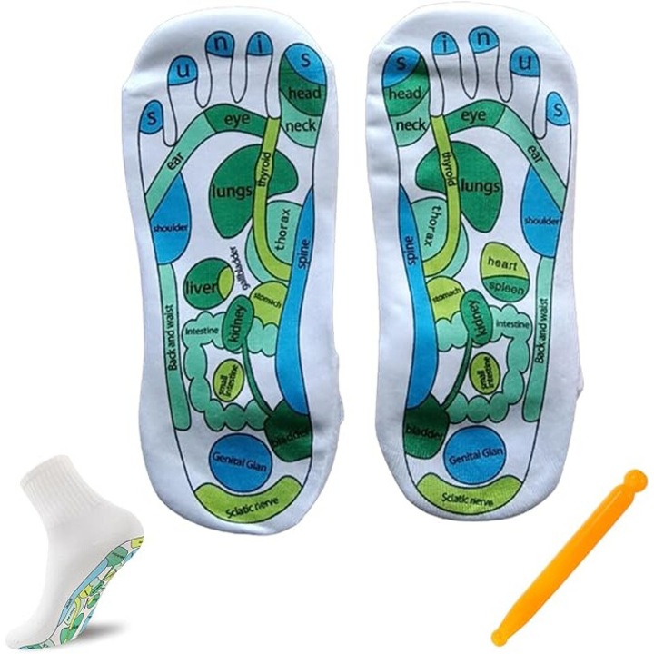 Set sosete reflexologie cu instrument de masaj, 21x10cm, material elastic, design inovator