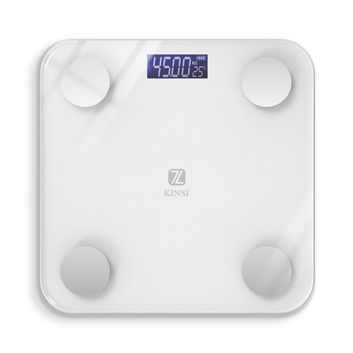 Интелигентна електронна везна, KINSI, максимално тегло 180KG, LCD екран, батерии, бяла