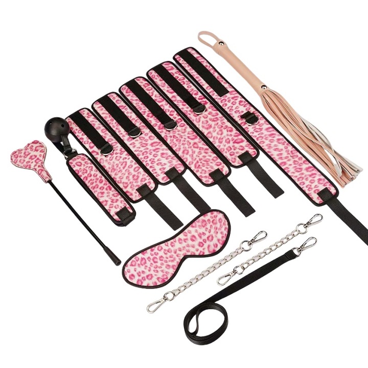 Bekinky, Set BDSM 8 piese, roz, din piele ecologica