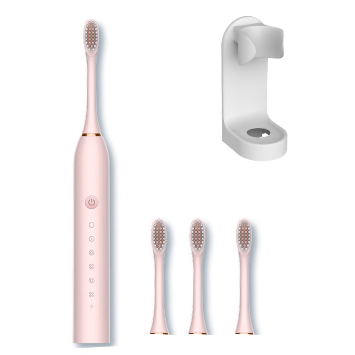 Periuta de dinti electrica, Majurphy, 42000 impulsuri/minut, 6 moduri, roz, set cu 4 capete