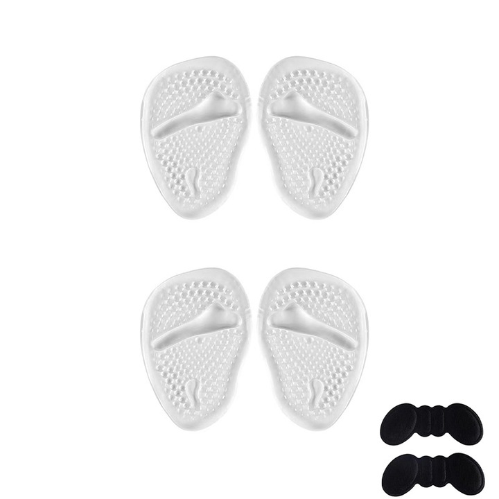 Set de 6 perne din silicon pentru tocuri inalte, Majurphy, amelioreaza durerea piciorului, reutilizabile, dimensiune universala, Alb si transparent