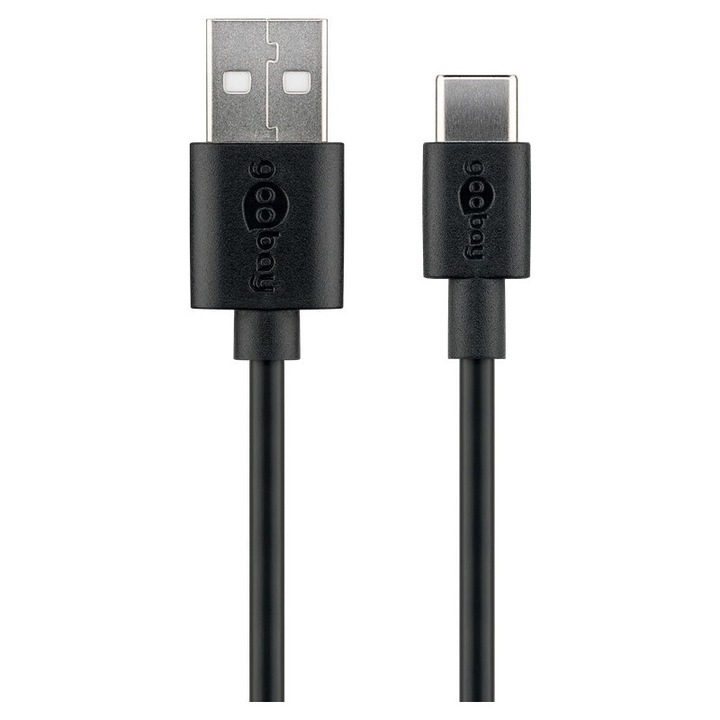 Cablu de incarcare si sincronizare USB-C, Goobay, 1m, incarcare rapida, negru