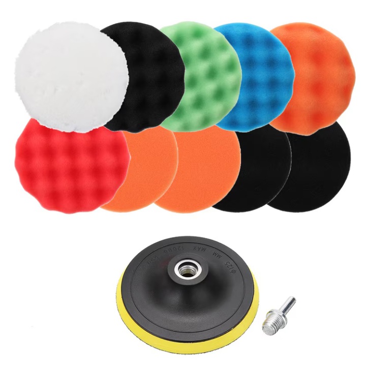 Комплект аксесоари за полиране, Autocise, 12 части, 3 инча, пяна и вълна, за полиране и почистване