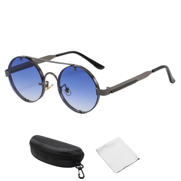 Wisolt Vintage napszemüveg, kerek keret, színátmenetes kék lencsék, férfiaknak és nőknek