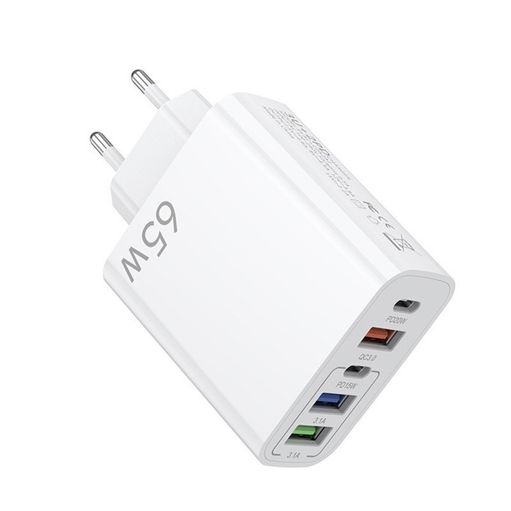 Samsung/iphone többportos töltő 65W PD20W/15W QC3.0 3.1A fehér