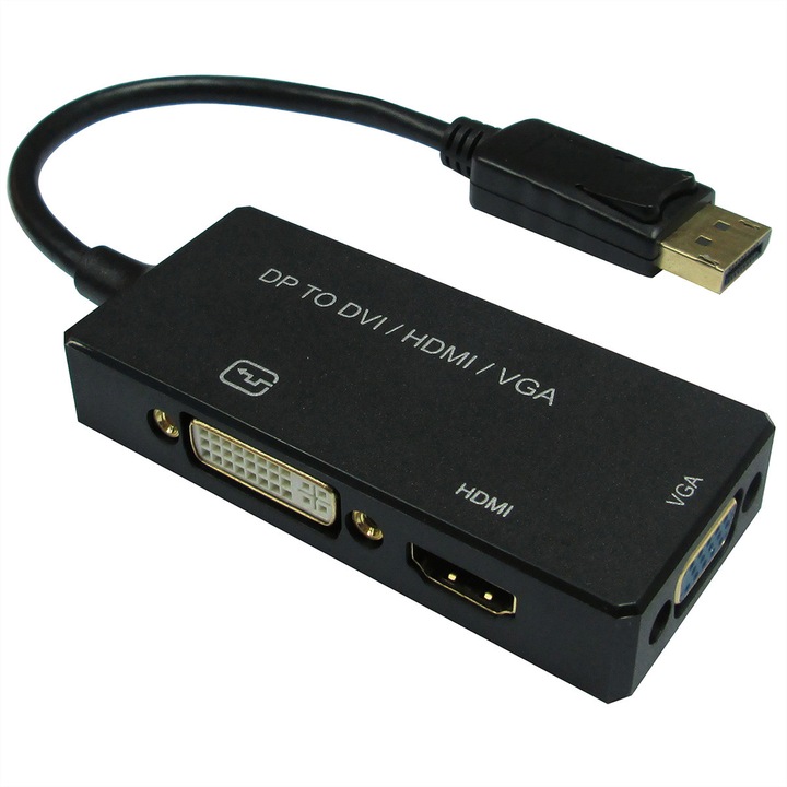 DisplayPort adapter, Value, VGA / DVI / HDMI, fekete, V1.2