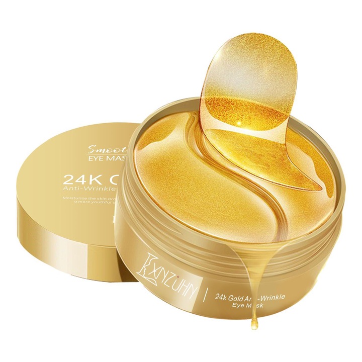 Лепенки за очи 24K, LXNZUHN, комплект от 60 части, екстракт от водорасли, натриев хиалуронат, злато, 7.8x7.8x3.8cm