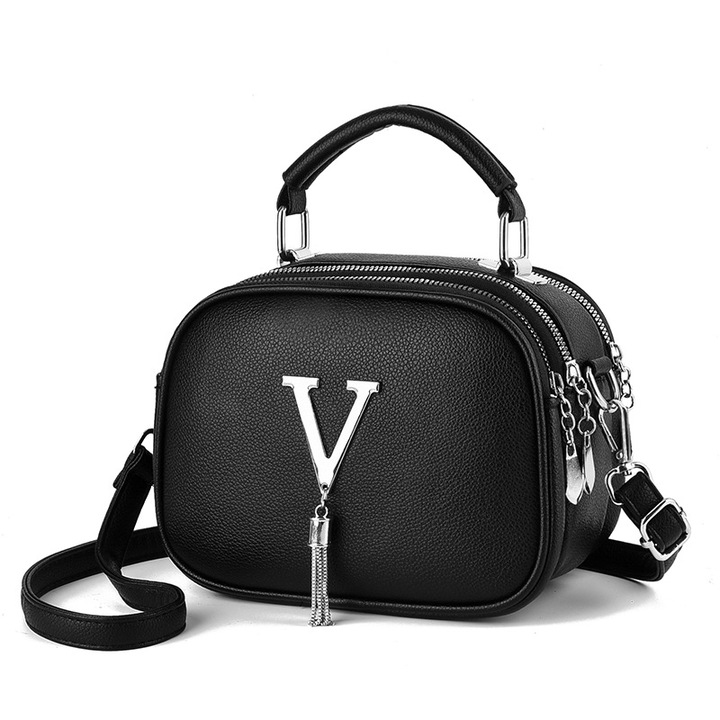 MWAOWM чанта за през рамо, черна, с цип, регулируема презрамка