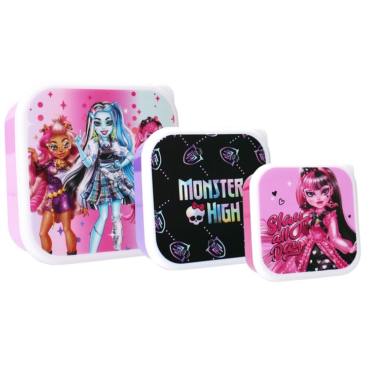 Set 3 cutii snacks cu capac Monster High Mov