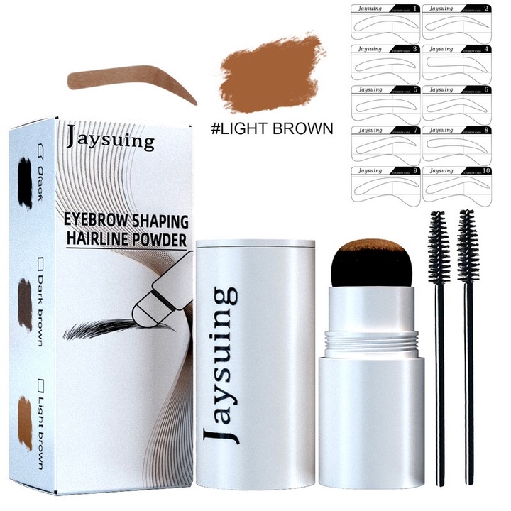 Set de stilizare sprancene JAYSUING, creion contur waterproof, sablon sprancene, 10.5x3x3.5cm, culoare maro deschis