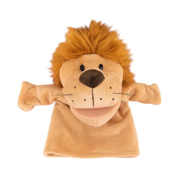 Papusa de mana din plus Malvys®, Animanusa Leu, Crem, 25 cm