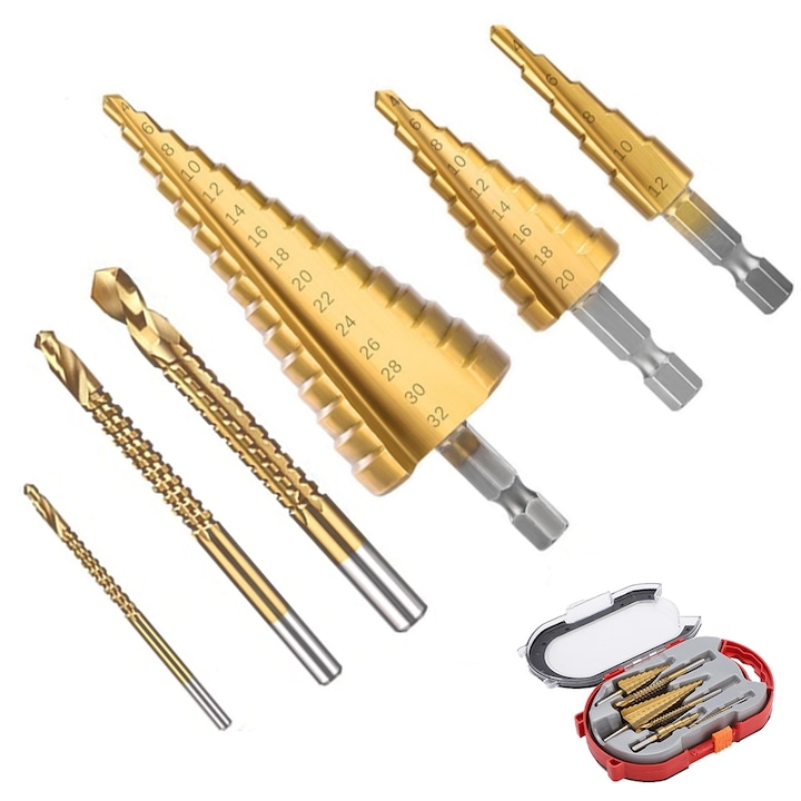 Set 5 burghie in trepte, Autocise, Acoperire Titan, 29 Dimensiuni, Aurii