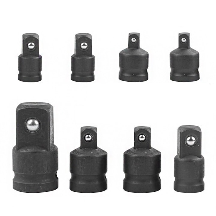 Set de adaptoare si reductoare pentru chei cu impact, Autocise, 8 piese, 3/8-1/2 inch F la 3/4-3/8 inch M, negru, 136x80x30mm