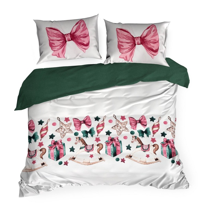 Lenjerie de pat de Craciun RIBENO Eurofirany 220x200 cm alb, verde