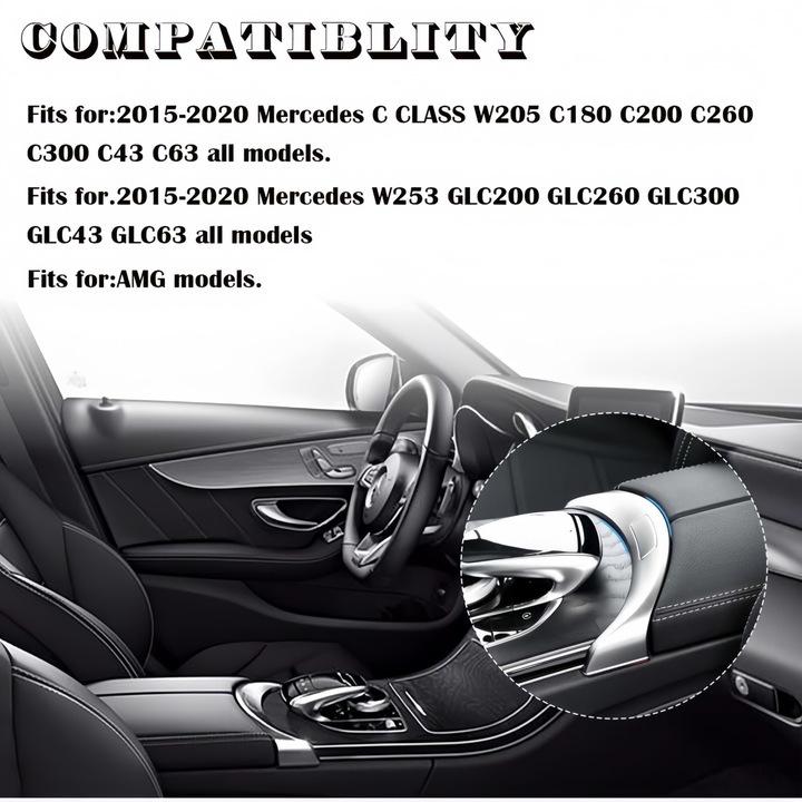Gomb kerettel, a kartámasz kinyitásához, kompatibilis Mercedes Benz C-Class W205, GLC W253/X253, króm megjelenés, OE A2056803407, Ezüst