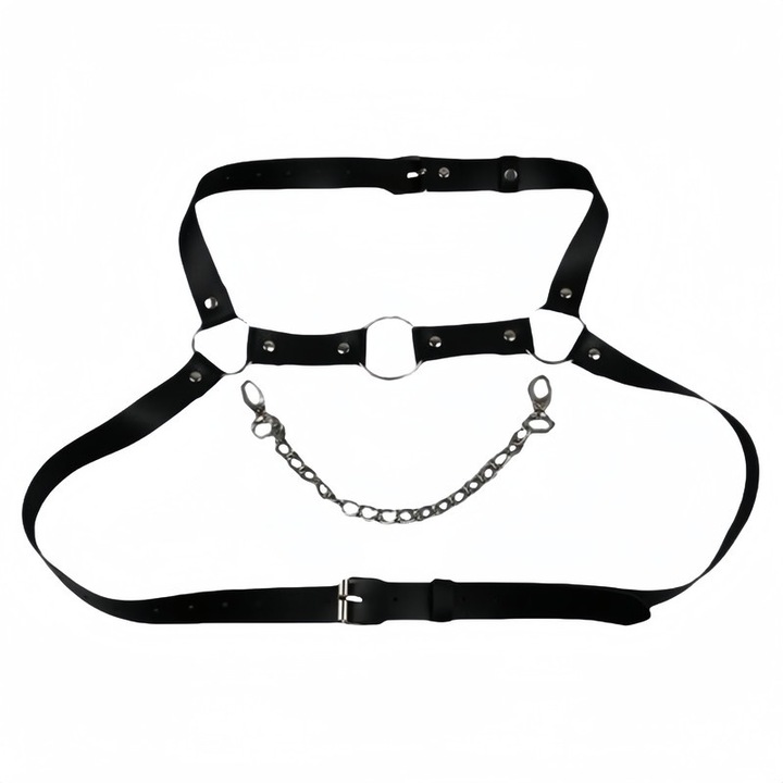 Set de lanturi pentru piept SM, PU leather, negru, circumferinta 51x60cm