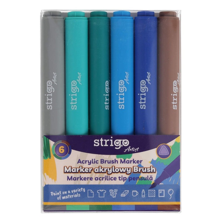 Комплект от 6 акрилни маркера Strigo тип четка, v9