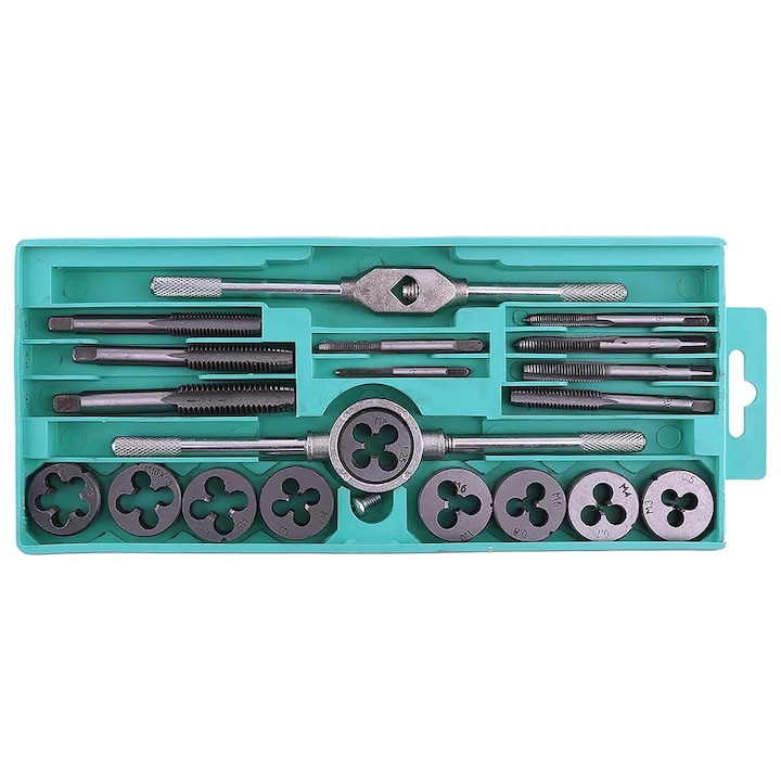 Set 20PCS de unelte pentru filete, Autocise, din otel aliat, argintiu, pentru taierea filetelor externe si interne