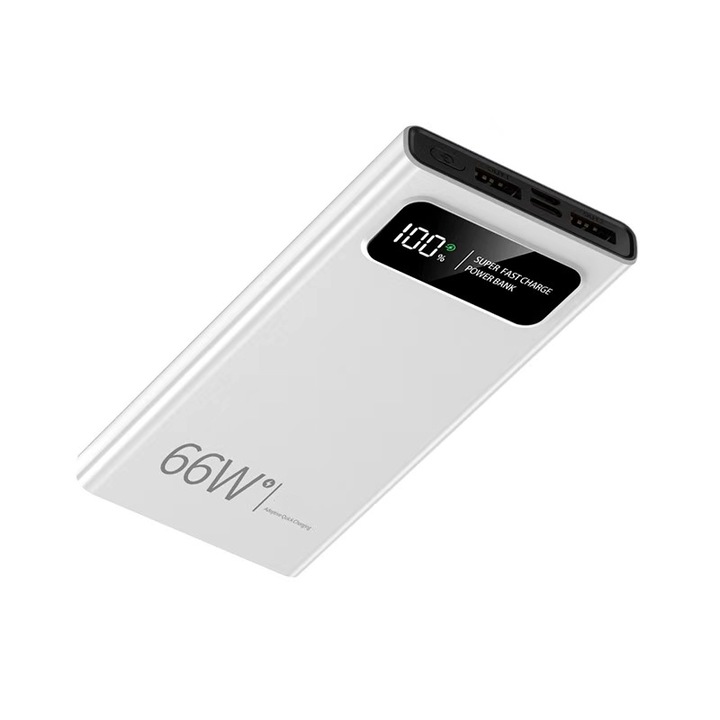 Външна батерия бързо зареждане, 20000mAh, водоустойчива, бяла, 141x66x16mm