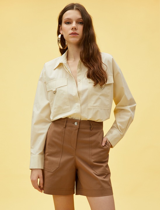 KOTON, Camasa supradimensionata de bumbac, Alb murdar, L