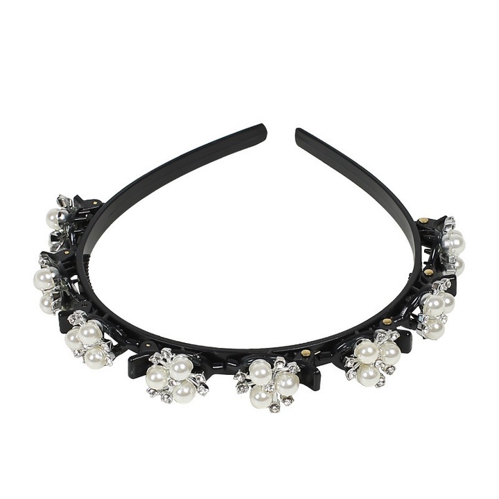 Set de agrafe de par cu perla si strasuri, accesorii pentru coafuri, negru