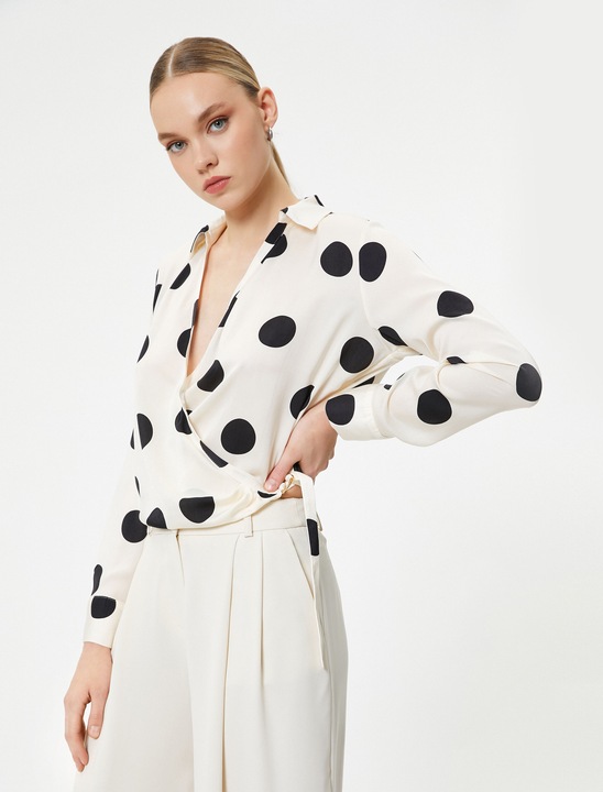 KOTON, Bluza petrecuta cu buline, Crem, XS