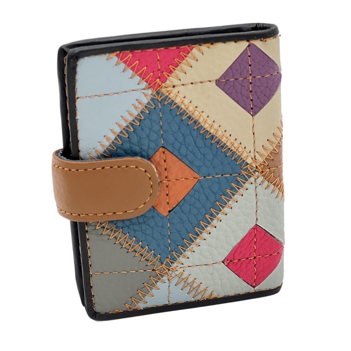 Portcard Dama din Piele Naturala, Portofel pentru Femei Multicolor cu 20 Sloturi Card, 10x7,5x1 cm