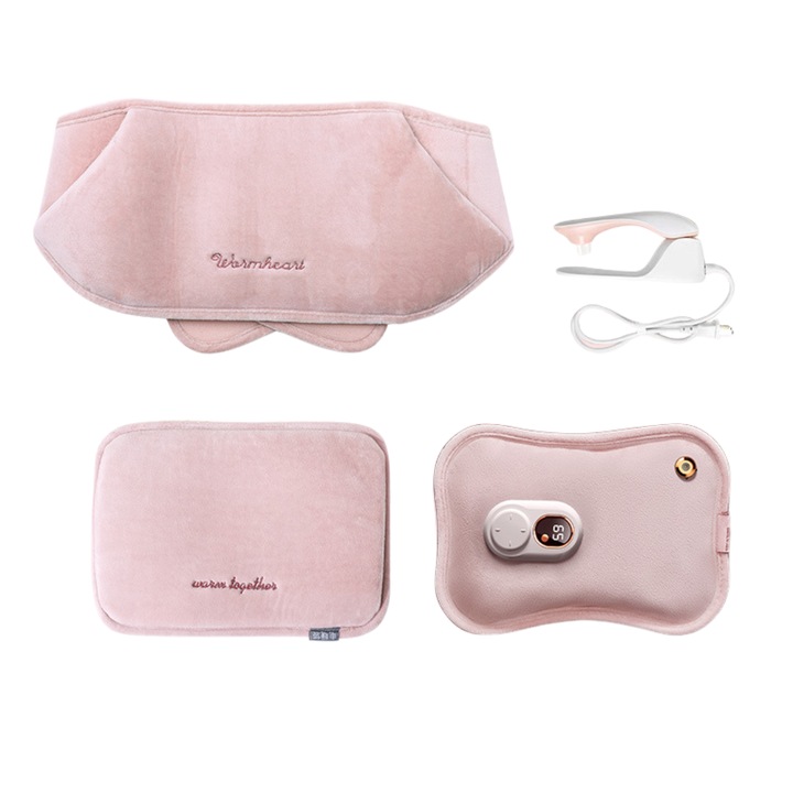 Perna Electrica TrendiShop® cu Apa Calda, Dureri Menstruale sau de Spate, Centura, Incarcator, Roz, Catifea, Supapa presiune, 27x18x60cm, 400w, Intre 45 si 70 Grade Celsius