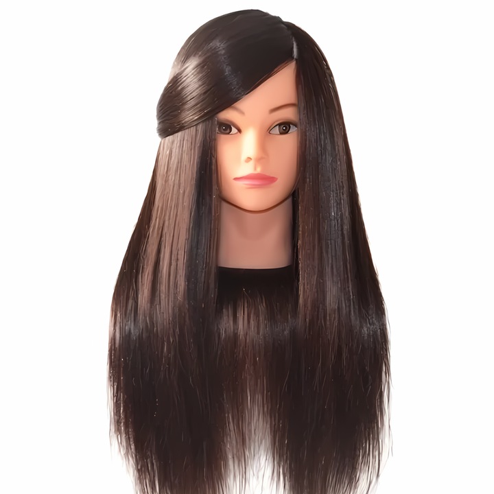 Promerco® Mannequin Head, дължина на косата 70 см, цвят тъмно кафяв, за фризьорски техники