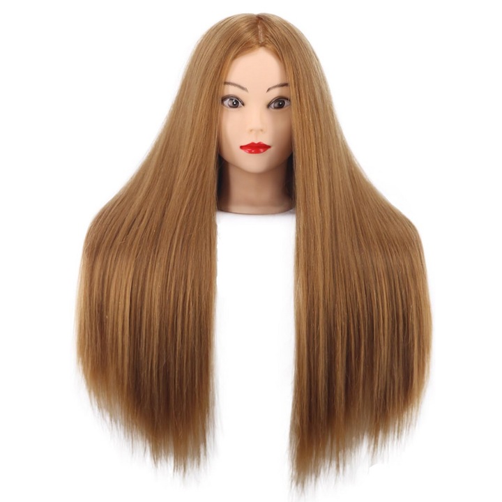 Promerco® Mannequin Head, перфектна за прически, естествен вид, 70 см дълга коса, светлокафяв цвят