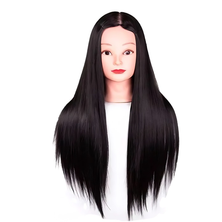 Promerco® Professional Mannequin Head, черен цвят, дължина 70 см, естествен вид, за трениране на прически, плитки