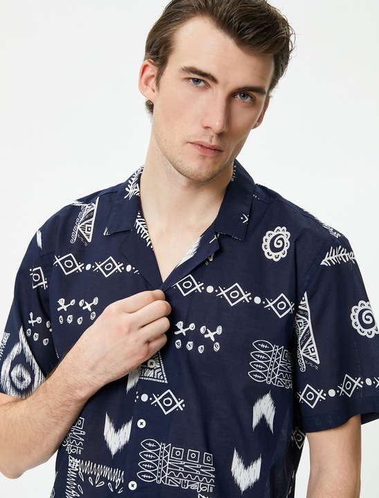 KOTON, Camasa cu imprimeu grafic, Bleumarin, L