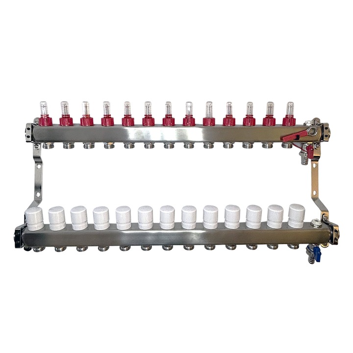 Distribuitor - colector NOVAPEX pentru instalatii de incalzire in pardoseala-13 cai, 1" - 3/4"