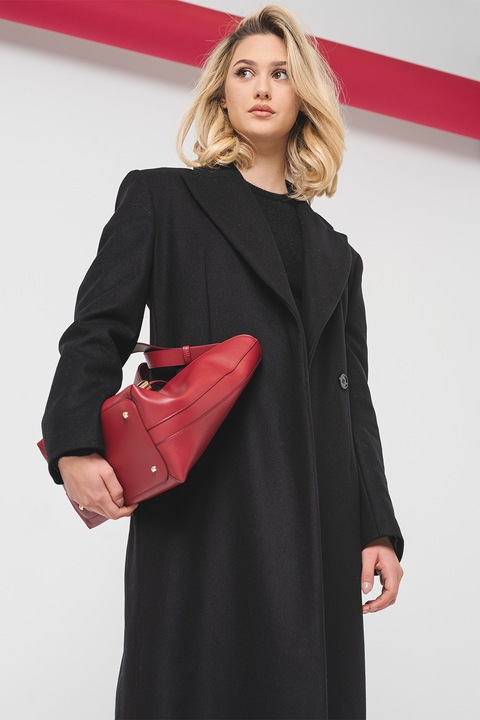 Stefanel, Palton din amestec de lana cu doua randuri de nasturi, Negru, XS