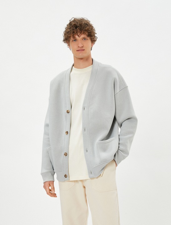 KOTON, Jacheta din amestec de bumbac cu buzunare aplicate, Gri, M