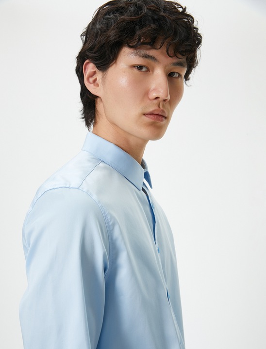 KOTON, Camasa din bumbac cu guler ascutit, Albastru deschis, L