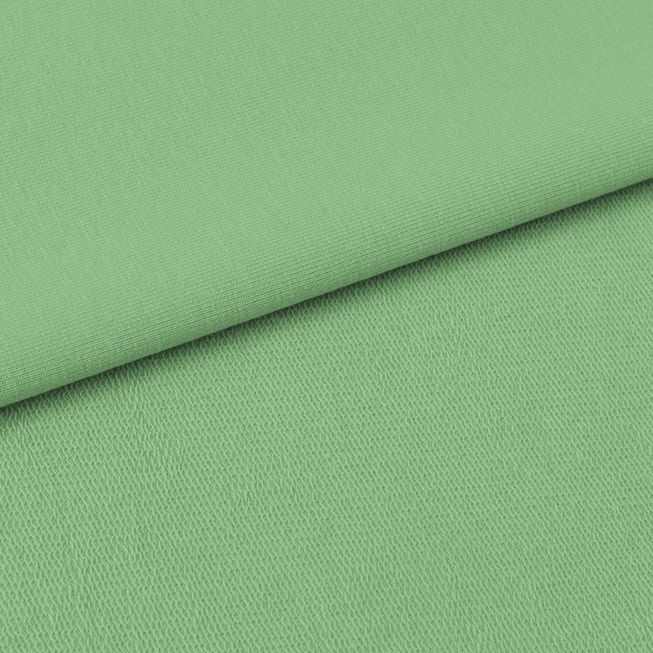 Material textil, Tricot french terry, Tricot trening uni culoare Verde fistic, bumbac 95%, elastan 5%