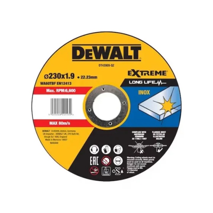 Disc taiere inox DeWalt, 230mm x 1.9mm