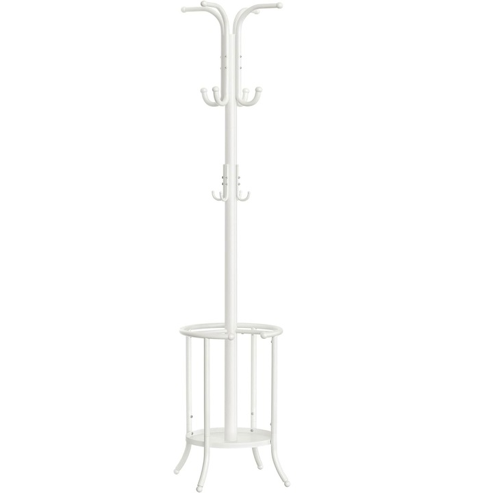 Cuier pentru haine SONGMICS, cu suport de umbrele, 12 agatatori, 175 cm, alb