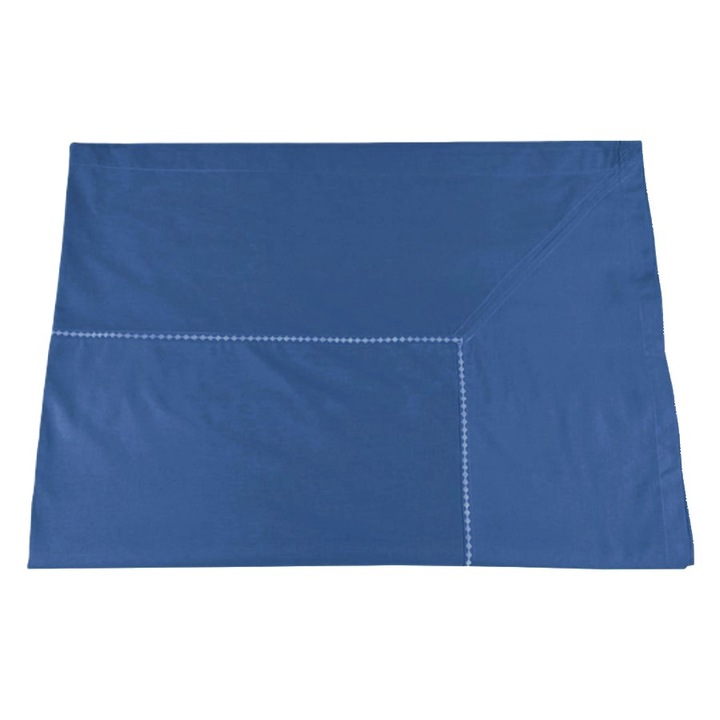 Втален чаршаф с ластик и бродиран бордюр, за матрак 180 x 200 x 40 cm, Casa Bucuriei, петролно синьо, 100% луксозен органичен памук, 260 x 280 cm