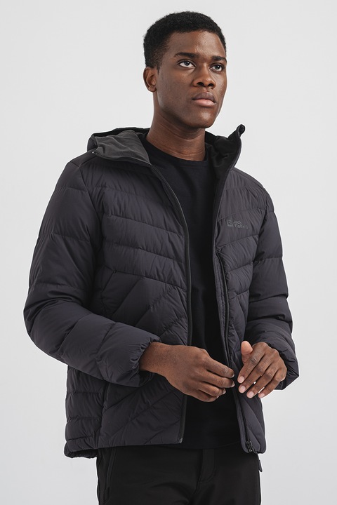 Jack Wolfskin, Geaca cu puf si gluga Atheltic, Negru stins, XL