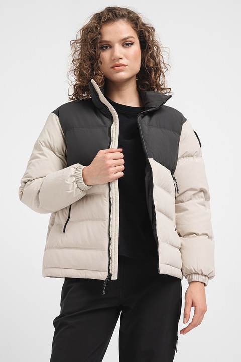 Jack Wolfskin, Зимно яке с пухена вата с цип и качулка, Слонова кост/Антрацитно сиво